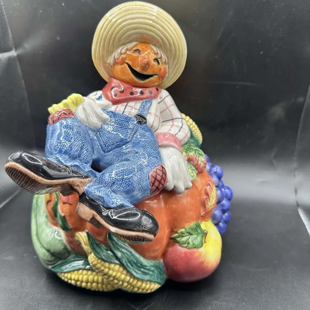 VTG Fitz and Floyd Scarecrow Pumpkin Cookie Jar  Fall Harvest Halloween 1996 HTF